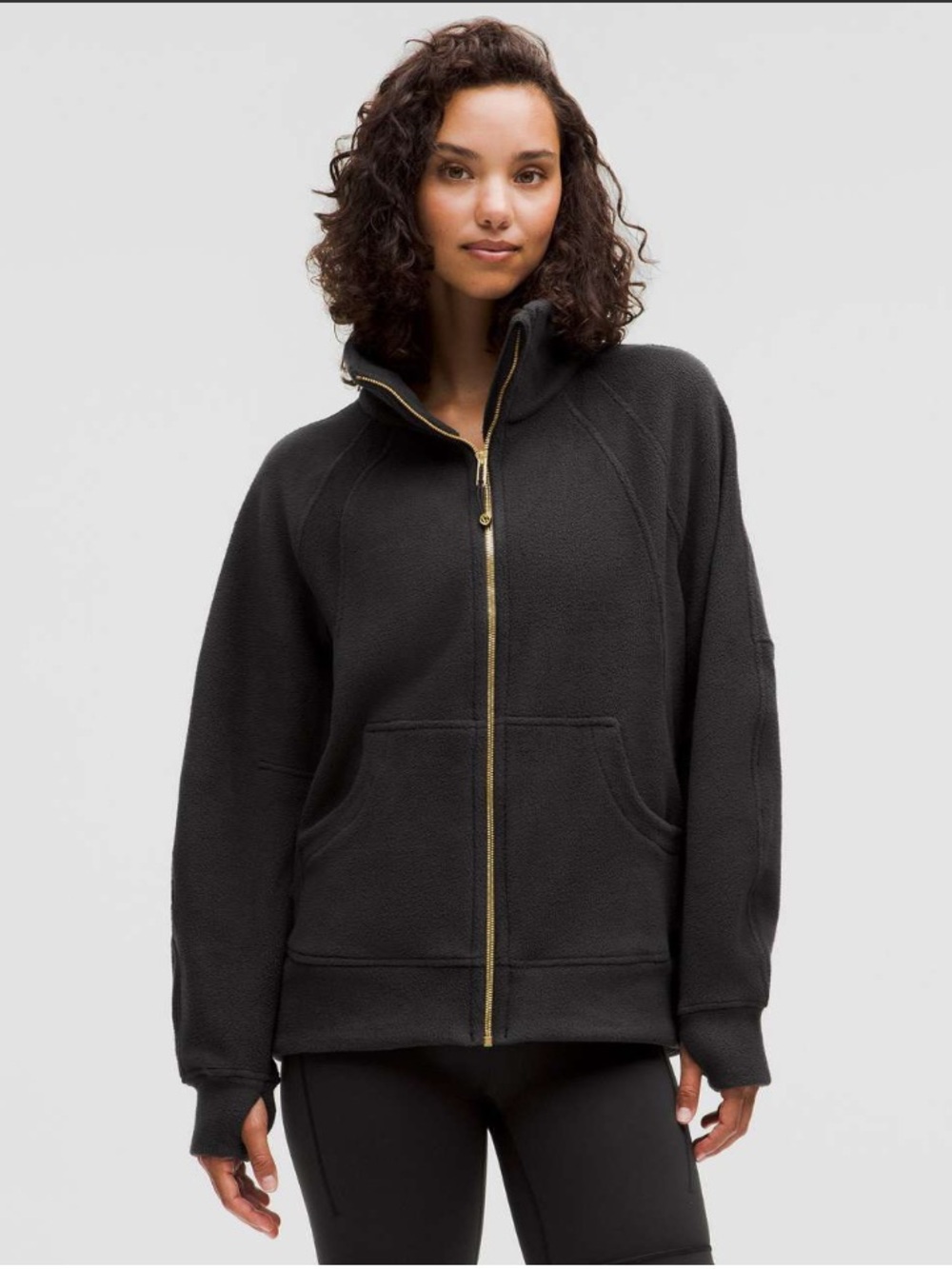 Lululemon Scuba Tumbled Fleece Full Zip M/L Black/ Gold Rare